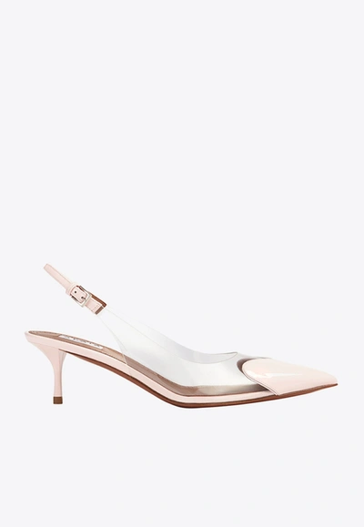 Shop Alaïa 55 Heart Slingback Pumps In Patent Leather In Pink