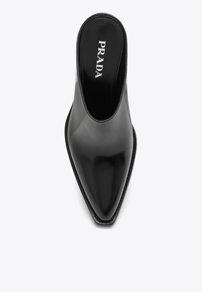 Shop Prada 55 Logo Leather Mules In Black