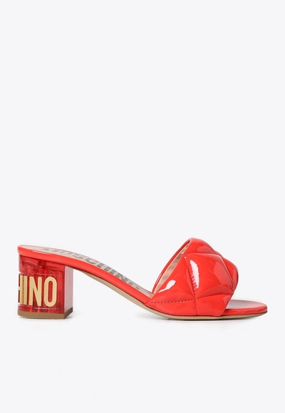 Shop Moschino 55 Logo Sandals In Quilted Leather In Red