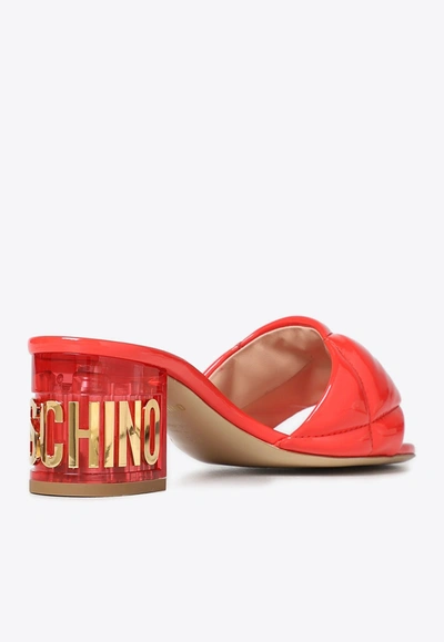 Shop Moschino 55 Logo Sandals In Quilted Leather In Red