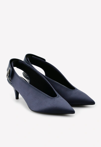 Shop Tom Ford 55 Pointed Satin Slingback Pumps In Blue