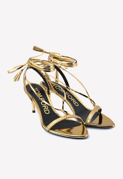 Shop Tom Ford 55 Tassel-wrap Sandals In Mirror Leather In Gold