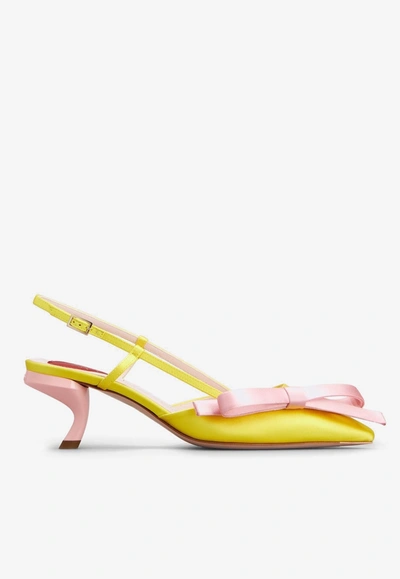 Shop Roger Vivier 55 Virgule Bow Slingback Pumps In Satin In Yellow