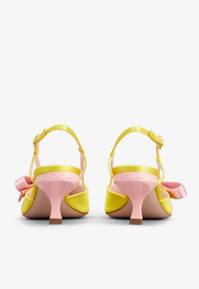 Roger Vivier Virgule Flower Bow Embellished Tulle And Suede Slingback Pumps In Yellow
