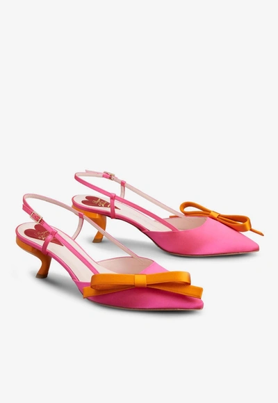 Shop Roger Vivier 55 Virgule Bow Slingback Pumps In Satin In Pink