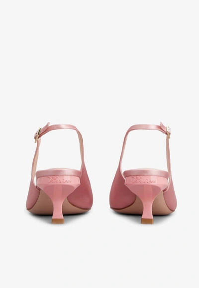 Shop Roger Vivier 55 Virgule Crystal Buckle Slingback Pumps In Satin In Pink