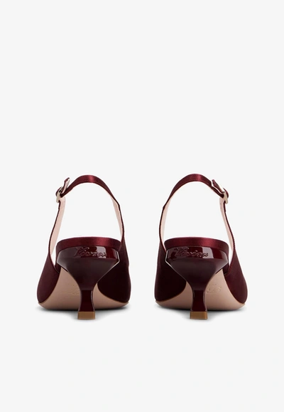 Roger Vivier 55 Virgule Crystal Buckle Slingback Pumps In Satin In Red