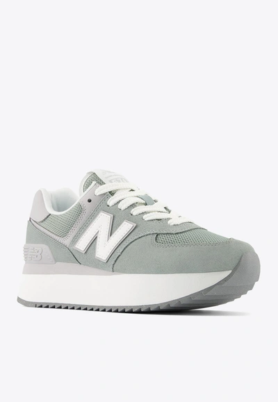 Shop New Balance 574+ Low-top Sneakers In Juniper With Raincloud And White In Gray