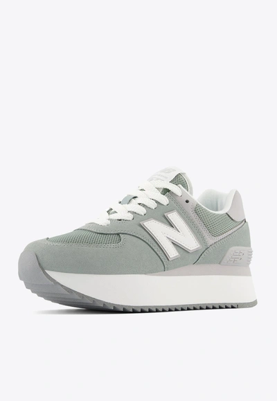 Shop New Balance 574+ Low-top Sneakers In Juniper With Raincloud And White In Gray