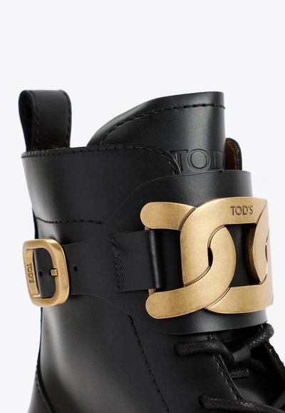 Shop Tod's 60 Leather Chain-detail Lace-up Boots In Black