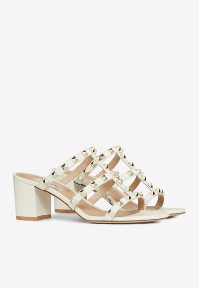 Shop Valentino 60 Rockstud Leather Mules In Chalk