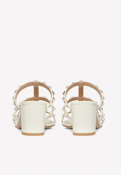 Shop Valentino 60 Rockstud Leather Mules In Chalk