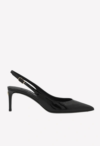 Shop Dolce & Gabbana 60 Slingback Leather Pumps In Black