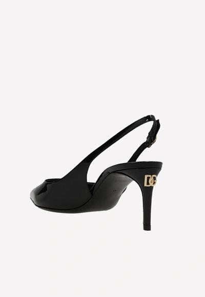 Dolce & Gabbana Tortoiseshell-print Patent Leather Slingbacks In Black