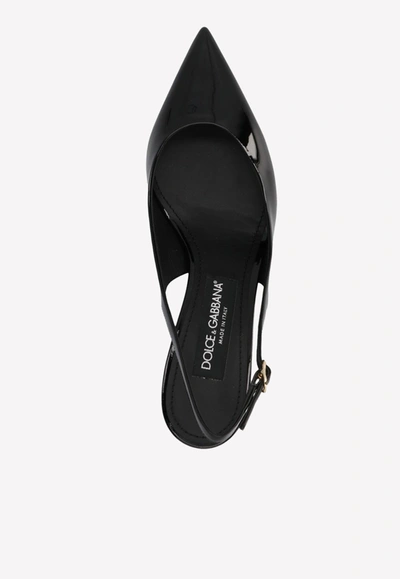 Dolce & Gabbana Tortoiseshell-print Patent Leather Slingbacks In Black