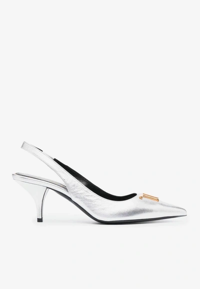 Shop Tom Ford 60 Tf Slingback Pumps In Metallic Leather In Silver