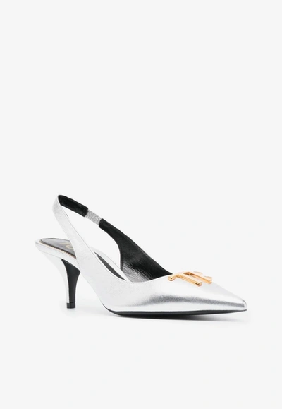 Shop Tom Ford 60 Tf Slingback Pumps In Metallic Leather In Silver