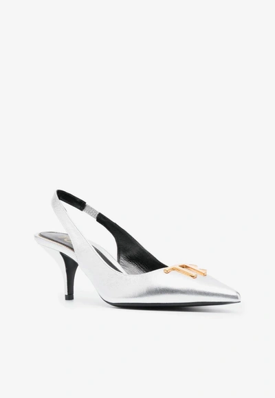 Tom Ford 60 Tf Slingback Pumps In Metallic Leather In Silver
