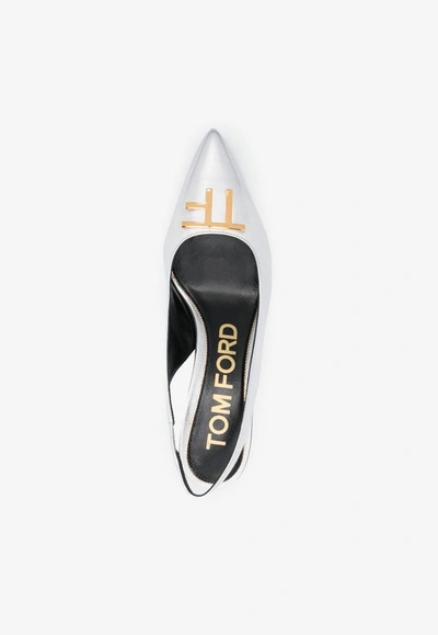 Tom Ford 60 Tf Slingback Pumps In Metallic Leather In Silver