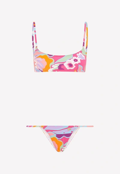Shop Dolce & Gabbana 60's Print Bralette Bikini In Multicolor