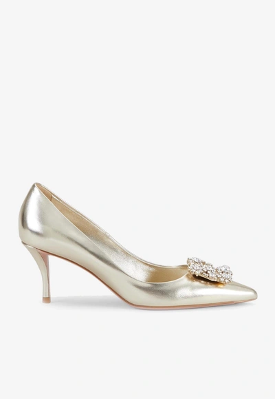 Shop Roger Vivier 65 Crystal-embellished Buckle Pumps In Nappa Leather In Gold