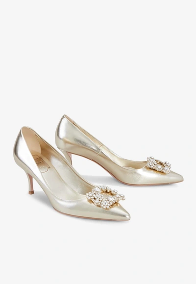 Roger Vivier 65 Crystal-embellished Buckle Pumps In Nappa Leather In Gold
