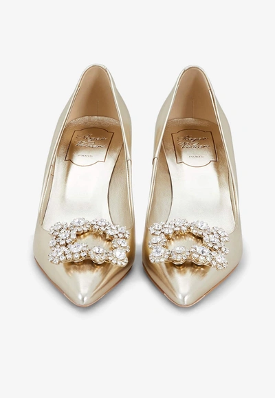 Shop Roger Vivier 65 Crystal-embellished Buckle Pumps In Nappa Leather In Gold