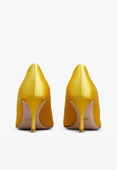 Roger Vivier 65 Flower Strass Buckle Pumps In Satin In Yellow