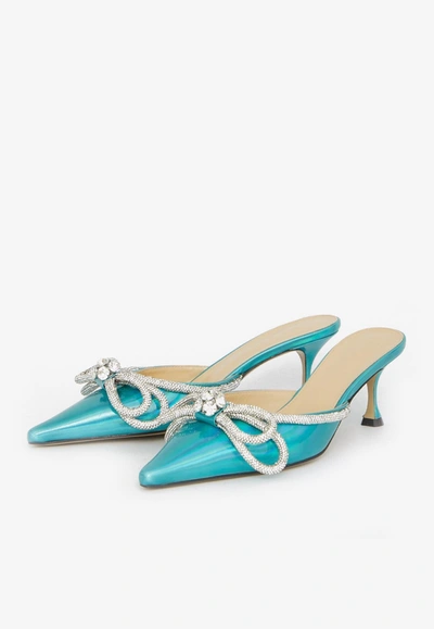 Shop Mach & Mach 65 Iridescent Leather Pointed Mules In Blue