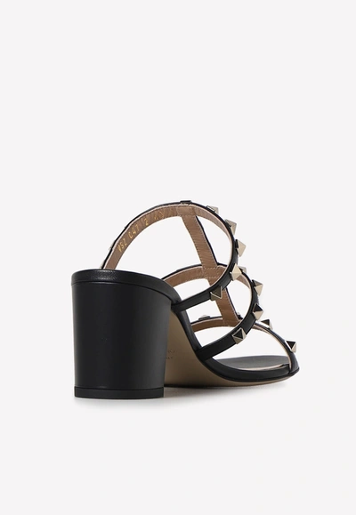 Valentino Garavani Rockstud Calfskin Leather Slide Sandal 60 Mm Woman Marine 39 In Black