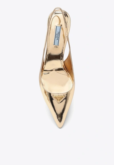 Shop Prada 65 Slingback Pumps In Metallic Leather