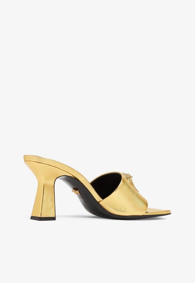 Shop Versace 70 Medusa Mules In Metallic Leather In Gold