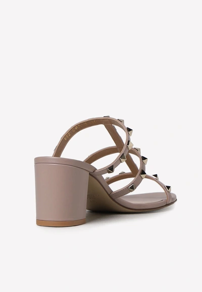 Shop Valentino 70 Rockstud Leather Mules In Beige