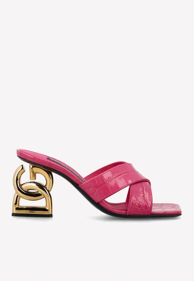 Shop Dolce & Gabbana 75 Croc Embossed Leather Mules In Pink