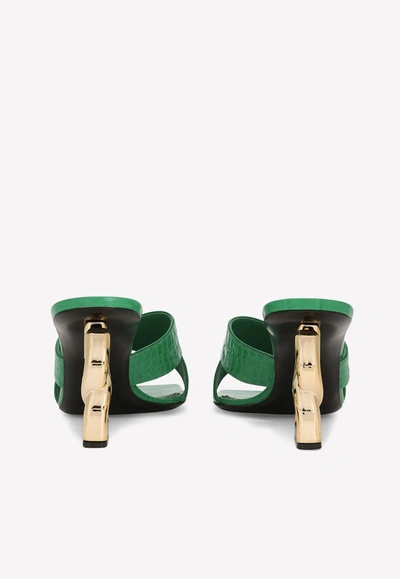 Dolce & Gabbana Crocodile-print Calfskin Mules With Dg Pop Heel In Green