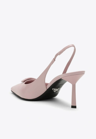 Shop Prada 75 Pointed Slingback Leather Pumps In Pink