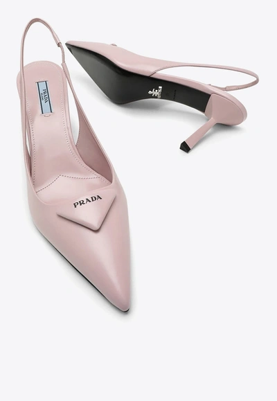Shop Prada 75 Pointed Slingback Leather Pumps In Pink