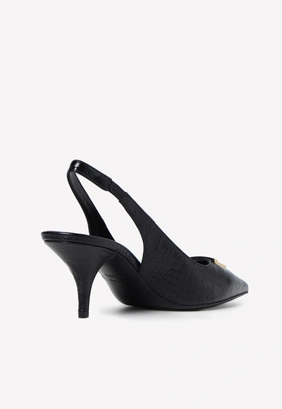 Tom Ford Black Croc Slingback Heels In Black
