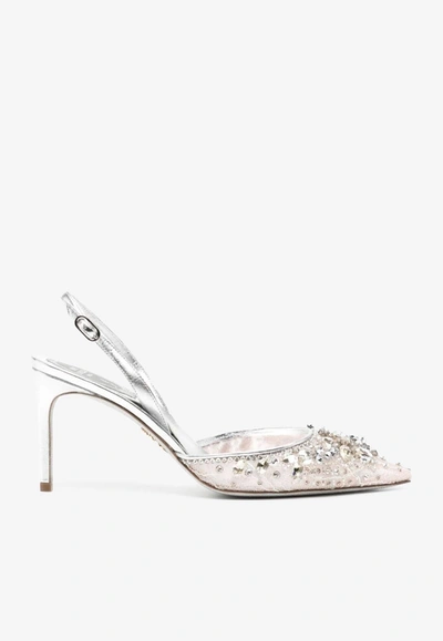 Shop René Caovilla 80 Crystal-embellished Pointed Pumps In Silver