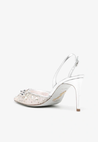 Shop René Caovilla 80 Crystal-embellished Pointed Pumps In Silver