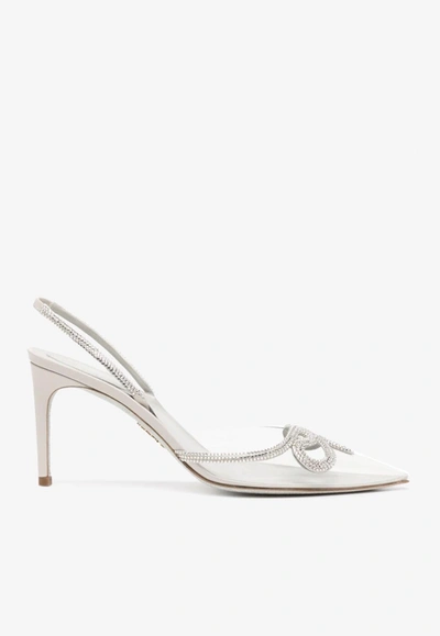 Shop René Caovilla 80 Crystal-embellished Pointed Pumps In Ivory