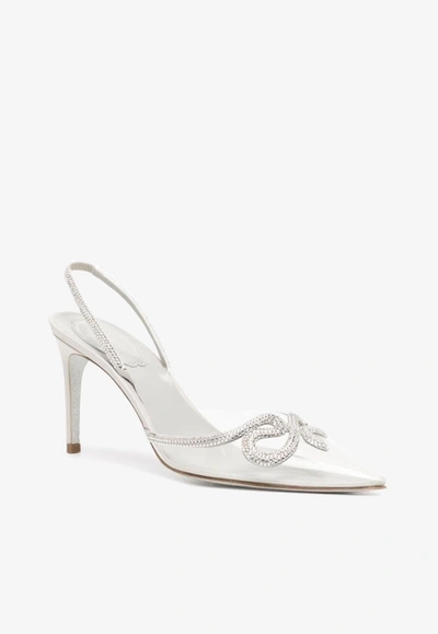 Shop René Caovilla 80 Crystal-embellished Pointed Pumps In Ivory