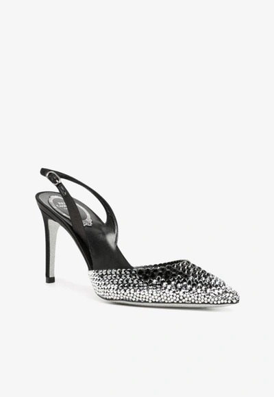 Shop René Caovilla 80 Crystal-embellished Pointed Pumps In Black