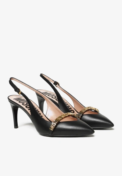 Shop Moschino 80 Logo Lettering Slingback Pumps In Black
