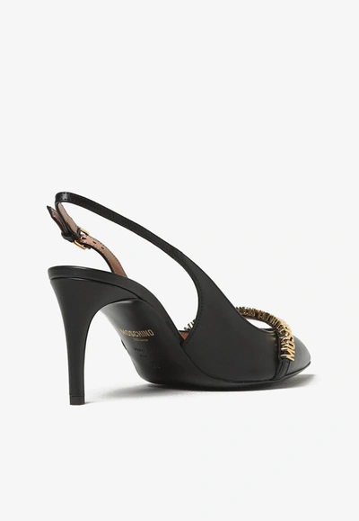 Shop Moschino 80 Logo Lettering Slingback Pumps In Black