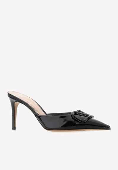 Shop Valentino 80 Vlogo Leather Mules In Black