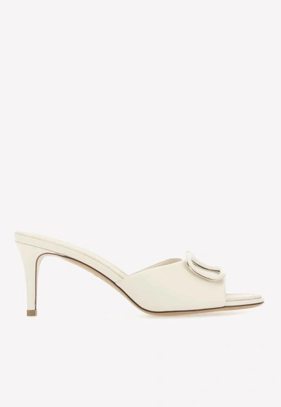 Valentino Logo-plaque Leather Mules In Ivory