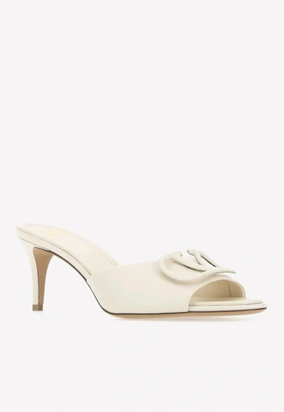 Valentino Logo-plaque Leather Mules In Ivory