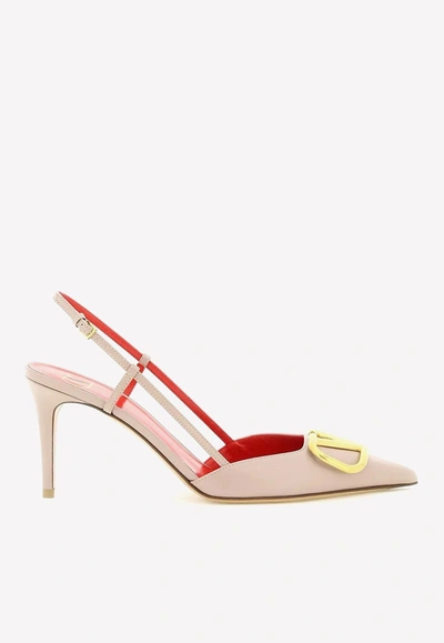 Shop Valentino 80 Vlogo Slingback Leather Pumps In Nude