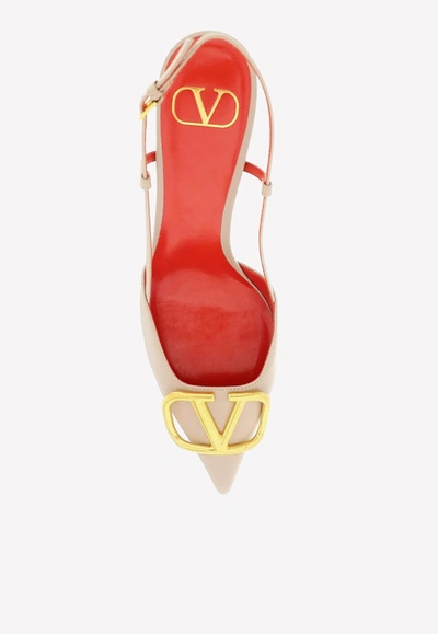 Valentino Womens Blush Vlogo 80 Pointed-toe Leather Slingback Courts In Nude
